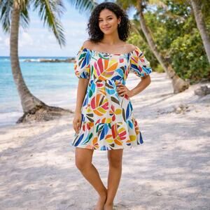 Tabitha Brown x Target XS Linen Blend Botanical Print Puff-Sleeve Mini Dress NWT